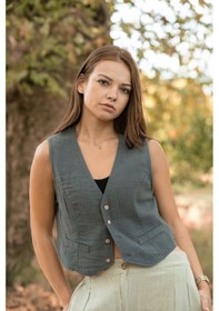 Resim Verdeblanco Düğme Detaylı Müslin Yelek Antrasit 