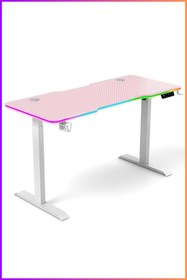Resim Karr Gaming G-Flex Elektrikli Yükseklik Ayarlı RGB Aydınlatmalı Oyuncu Masası - 140x60 - Pembe 