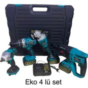 Resim Hsgl HKT 900 Akülü Şarjlı Set Somun Sıkma + Spiral + Hilti + Matkap 4 Adet Akülü El Aleti Seti 