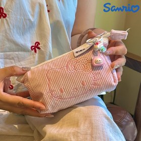 Resim Sanrio Yeni Japon Tarzı Sevimli Kedi Büyük Kapasiteli Masaüstü Kırtasiye ve Makyaj Çantası 