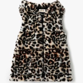 Resim Kız Çocuk Leopar Desenli Peluş Kapüşonlu Yelek 