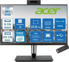 Resim Acer Veriton 4000 VZ4714GT Intel Core I7 13700 8gb Ram 512GB SSD Windows 11 Home UHD Graphics 23.8" Yükseklik Ayarı, Pivot, Vesa Desteği Fullhd DQR03EM00GH02 + Zetta Flash Bellek 