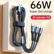 Resim 3'ü 1 Arada Kablo Seti, Telefon Şarj Kablosu A/C'den Telefon +Type C+Micro Naylon Örgülü Senkronizasyon Adaptörü Android/Telefon/Tabletler için, 3D Alaşım +TPE Konnektör, Kalın Bakır Çekirdek 1.2m/47inç/3.94ft 