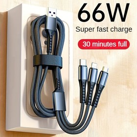 Resim 3'ü 1 Arada Kablo Seti, Telefon Şarj Kablosu A/C'den Telefon +Type C+Micro Naylon Örgülü Senkronizasyon Adaptörü Android/Telefon/Tabletler için, 3D Alaşım +TPE Konnektör, Kalın Bakır Çekirdek 1.2m/47inç/3.94ft 