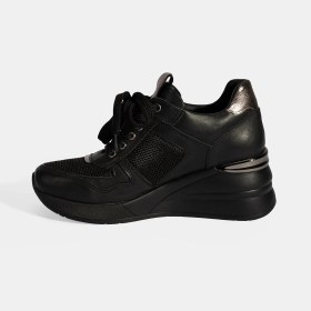 Resim Desa Kadın Siyah Bağcıklı Dolgu Topuklu Spor Ayakkabı 