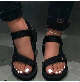 Resim Siyah Kadın Düz Topuk Balık Ağzı Yumuşak Sandalet Bayanlar Düz Renk Toka Yumuşak Tabanlı Nefes Terlik Ayakkabı Siyah 
