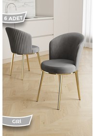 Resim Canisa Risa Serisi 6 Adet Gri Mutfak Sandalyesi Gold Kaplama Metal Ayak 1. Sınıf Babyface Kumaş Gri Sandalye Gold Ayak 