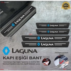 Resim Renault Laguna Logolu Karbon Kapı Eşiği Koruyucu Suni Deri 4'lü 