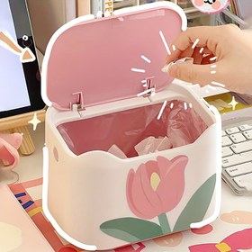 Resim Lale Tasarımlı Plastik Masaüstü Çöp Kutusu: Minyatür, Masaüstü, Döner Kapaklı, Ofis Çöp Kutusu Masa ve Çekmece Depolama için, Banyo Lavabo Atık Sepeti için Plastik Geri Dönüşüm Kutusu 