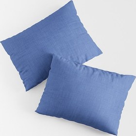 Resim Vevra Çizgili Mavi Düz Renkli 2 Li Yastık Kılıfı Pamuklu Kumaş Fermuarlı Mavi 