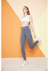 Resim Thiff Gymwear Haki Yüksek Bel Fitilli Toparlayıcı İnterlok Örme Şardonlu Spor Kışlık Tayt Antrasit 