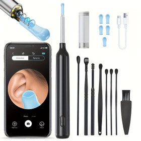 Resim Kamera ve Işıkla Kulak Tıraş Aracı, 6 Kulak Kaşığı Kapağı ve 8 Kulak Ucu ile Birlikte Geliyor, Tüm Telefonlar İçin Uygun, Güvenli ve Rahat Kulak Temizliği, USB Şarj Edilebilir 