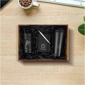 Resim UltraMint Şık French Press, Not Defteri, Kalem ve Çelik Termos Hediye Seti 