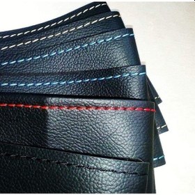 Resim Dikişli Deri Direksiyon Kılıfı Damarlı Deri Mavi Dikişli Siyah 