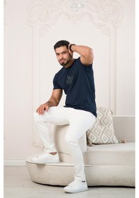 Resim Paul Martin Bisiklet Yaka Önü Baskılı Pamuklu Basic Regular Fit T-shirt Lacivert 