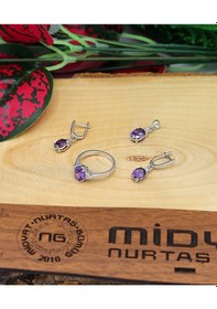 Resim Midyat Nurtaş Gümüş 201021905 Ametist Taşlı 925 Ayar Gümüş Üçlü Set 