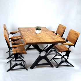 Resim Entema Doğal Ağaç Masif Ahşap Yemek Masası 90 cm x 200 cm 6 Sandalye 