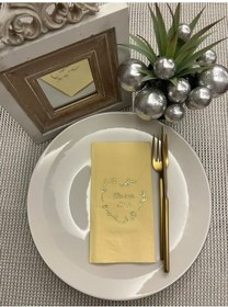 Resim Gold Yaldızlı Sarı Bir Ömür El Ele Peçete 16 Adet 