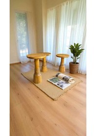 Resim Simillo 3 Lü Masif Ahşap Mantar Sehpa Koyu Ceviz Renkli Doğal Zigon Yan Sehpa Seti - Wooden Mushroom Coffee Table Koyu Ceviz 