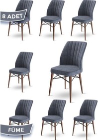 Resim Canisa Flex Serisi, Üst Kalite Mutfak Sandalyesi, 8 Adet Füme Sandalye, Gürgen Ceviz Ahşap Ayak Sandalye Füme Ayaklar Ceviz 