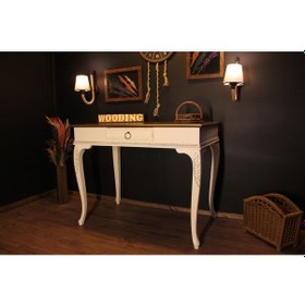 Resim Wooding 110 Cm Masif Ceviz Krem Oymalı Çalışma Masası 