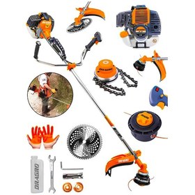 Resim Dragro T6002 Yan Tipi Benzinli Motorlu Ot Çalı Çim Biçme Makinesi Tırpan Turuncu & Canavar Başlık 