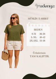Resim Çift Katlı Müslin T-Shirt - Bej / S-M 