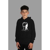 Resim Raf Coll çocuk Siyah Kapşonlu Sweatshirt Atatürk Dijital Baskılı Iki Iplik Içi Şardonlu 