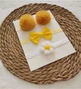 Resim Kız Çocuk- Bebek Ponpon Papatya Fiyonk Bandana Seti 