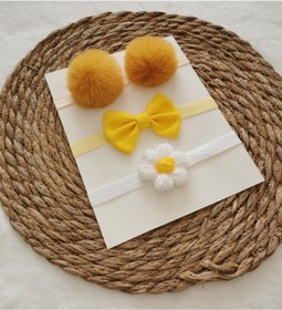 Resim Kız Çocuk- Bebek Ponpon Papatya Fiyonk Bandana Seti 