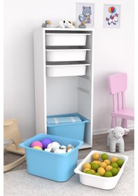 Resim Sepetli Oyuncak Dolabı Mavi Beyaz 2 Büyük 4 Küçük Beyaz - Mavi 