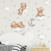 Resim Adorable Bear in Clouds & Stars Duvar Sticker - Yeniden Kullanılabilir PVC Sticker Yatak Odası, Oturma Odası, Çalışma Odası, Yemek Odası - Kolay Çıkarılabilir, Yatak Odası Duvar Dekoru | Şirin Tasarım | Kolay Kurulum Dekor, Duvar Dekoru 