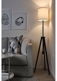 Resim Ikea Dişbudak Ahşap Kahve Dişbudak Beyaz Zarif Yer Lambası Lambader Beyaz 