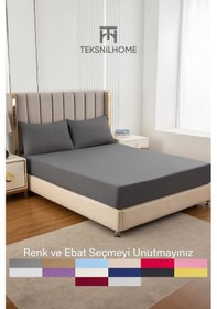 Resim Ranforce Antrasit Pamuklu Tek / Çift Kişilik Battal Tam Kenar Lastikli Çarşaf 14 Renk Fıtted Antrasit 