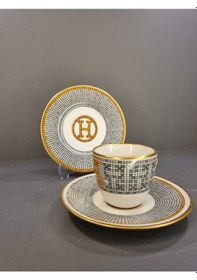 Resim River World 12 Parça 6 Kişilik Porselen Türk Kahvesi Fincan Takımı Hny Turuncu Serisi Çok Renkli 