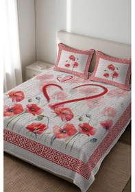 Resim Parlak Kadife Kumaş Kapitoneli Çift Kişilik Yatak Örtüsü Seti 3 Parça Cky0084 Renkli 