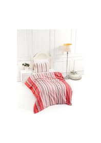 Resim Pamuklu Krem Tek Kişilik Çarşaflı Nevresim Takımı 160x220 Kırmızı 