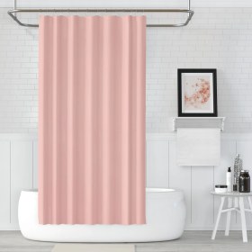 Resim Jackline Pembe Banyo Perdesi Polyester Kumaş Duş Perdesi Yerli Üretim Pudra Duş Perde Plastik C-Halka Hediye 