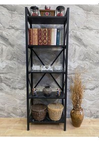Resim Demo Tanraf Arya Lüx Black 5 Raflı Kitaplık 180X60 Cm. Ebat 