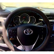 Resim Dikişli Deri Direksiyon Kılıfı Noktalı Deri Açık Mavi Dikişli Toyota Corolla İçin Siyah 