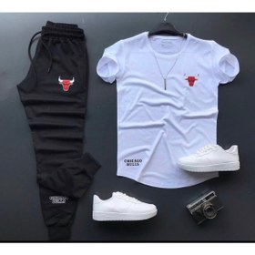 Resim NewCabin Yeni Sezon Bulls Baskılı Slim Fit Tişört- Eşofman Kombin Alt Üst Takım 2'li 