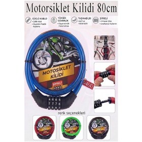 Resim Şifreli Motosiklet Kilidi 80 Cm 1 Adet K-3682 Çelik Halat Plastik Kaplamalı Bisiklet Kiliti Motorsiklet Scooter Kapı Mavi 