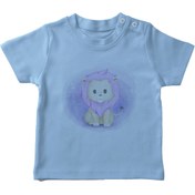 Resim Angemiel Baby Sevimli Oturan Yavru Aslan Erkek Bebek Tişört Mavi B0281MDBBKETSRT 
