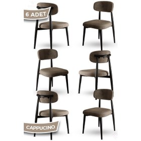 Resim Canisa Laos Serisi 6 Adet Cappucino Mutfak Sandalyesi Siyah Metal İskeletli 1. Sınıf Babyface Kumaş Cappucino Sandalye Ayaklar Siyah 