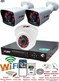 Resim XFury 3 Kameralı 5mp 3.6mm Lens 2mp Görüntü 6 Atom Led Gece Görüşlü FullHd Güvenlik Kamerası 5525di 500GB 