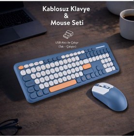 Resim Soft Touch Kablosuz Klavye Mouse Set Lacivert + Beyaz Smk-687 Diğer 