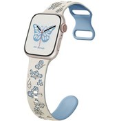 Resim iOs Watch Uyumlu Se 2023 İçin 40mm Renkli Kelebek Desenli 8 Şekilli Toka Silikon Saat Bandı Beyaz, Sis, Mavi 