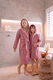 Resim CottonVerse Genç & Çocuk Kapşonlu Bornoz - %100 Pamuk, Unisex Pembe - Pembe / 15-16 Yaş 