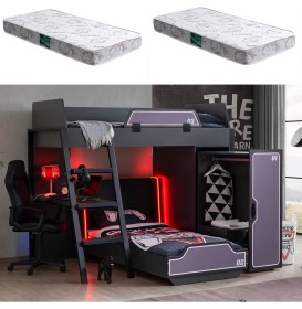 Resim Setay Oyuncu Odası, Gamer Ranza Ledli Karyola Masa Dolap + 2 Adet Comfort Yatak 