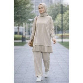 Resim Esra Butik Kadın Tesettür Rahat Kalıp Piliseli Tunik Pantolon Takım - Günlük Şık Kombin 